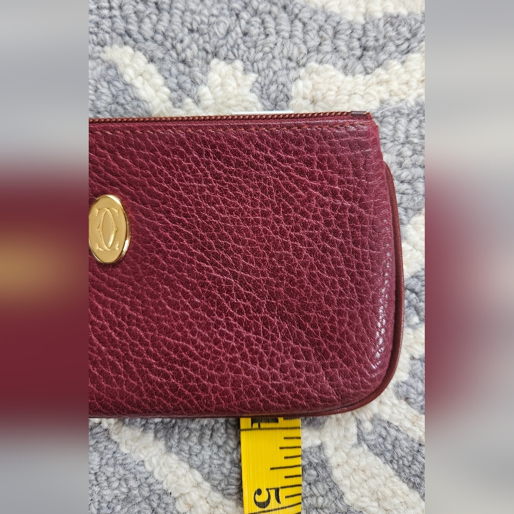 EUC Vintage Must de Cartier Bordeaux Leather Coin Purse Wristlet w/ Chain & Card - Picture 12 of 14